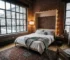 Modern DIY wall bed open in a spacious Old Montreal loft with exposed brick walls.