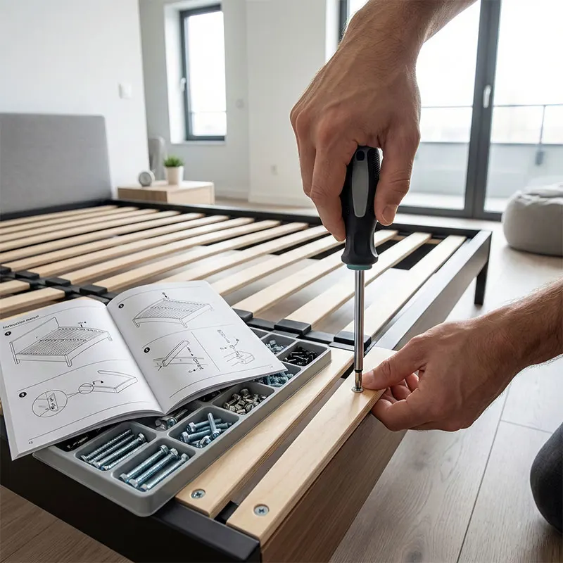 Wall Bed Weight Limits: Safe Sleep in MontrealĀ Secure installation of a wall bed cabinet into wall studs for maximum safety and tipping prevention during DIY assembly.