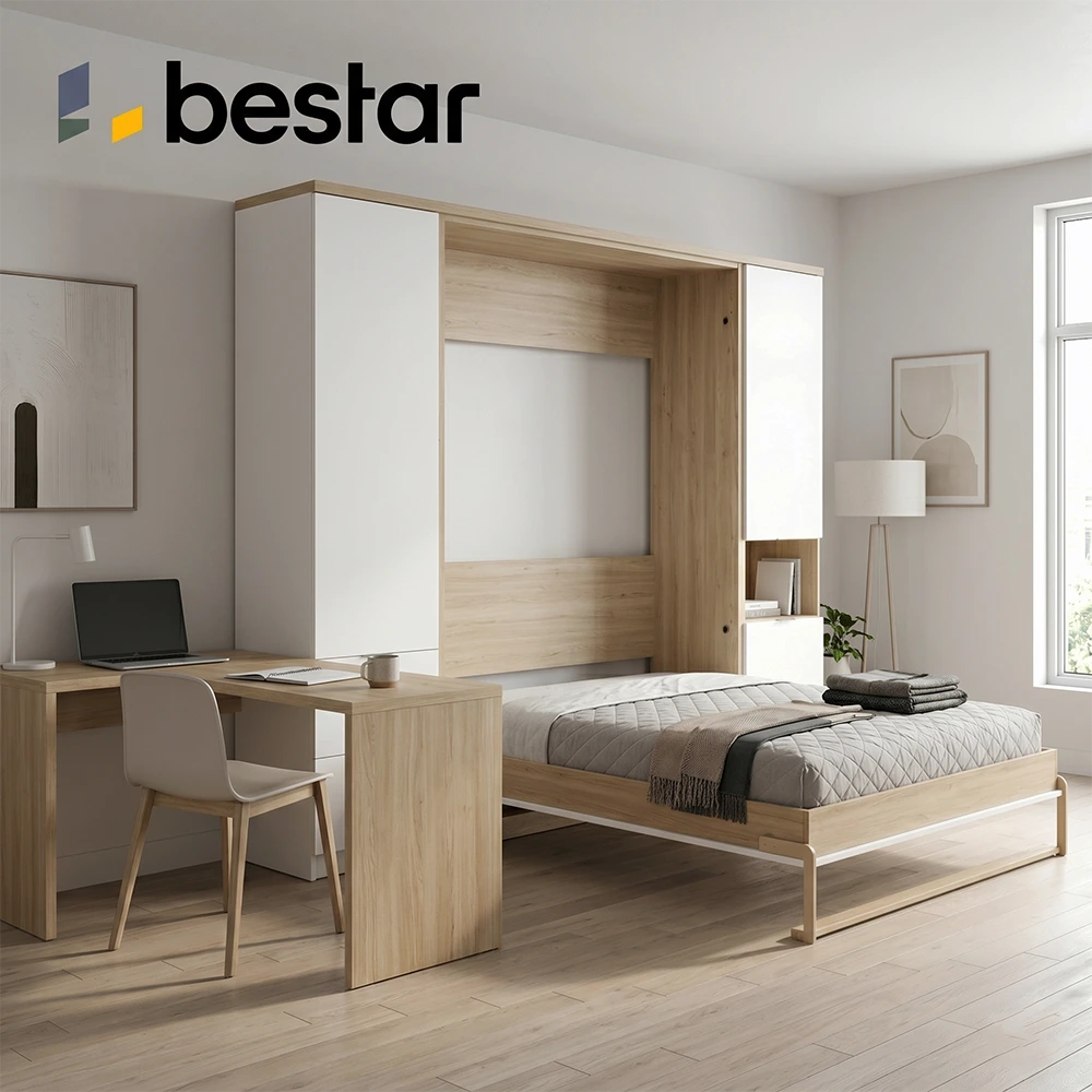 Best Montreal DIY Wall Bed Kit: Top 3 Picks Bestar DIY wall bed with gas piston mechanism in a modern Quebec apartment designed for efficient small-space living.