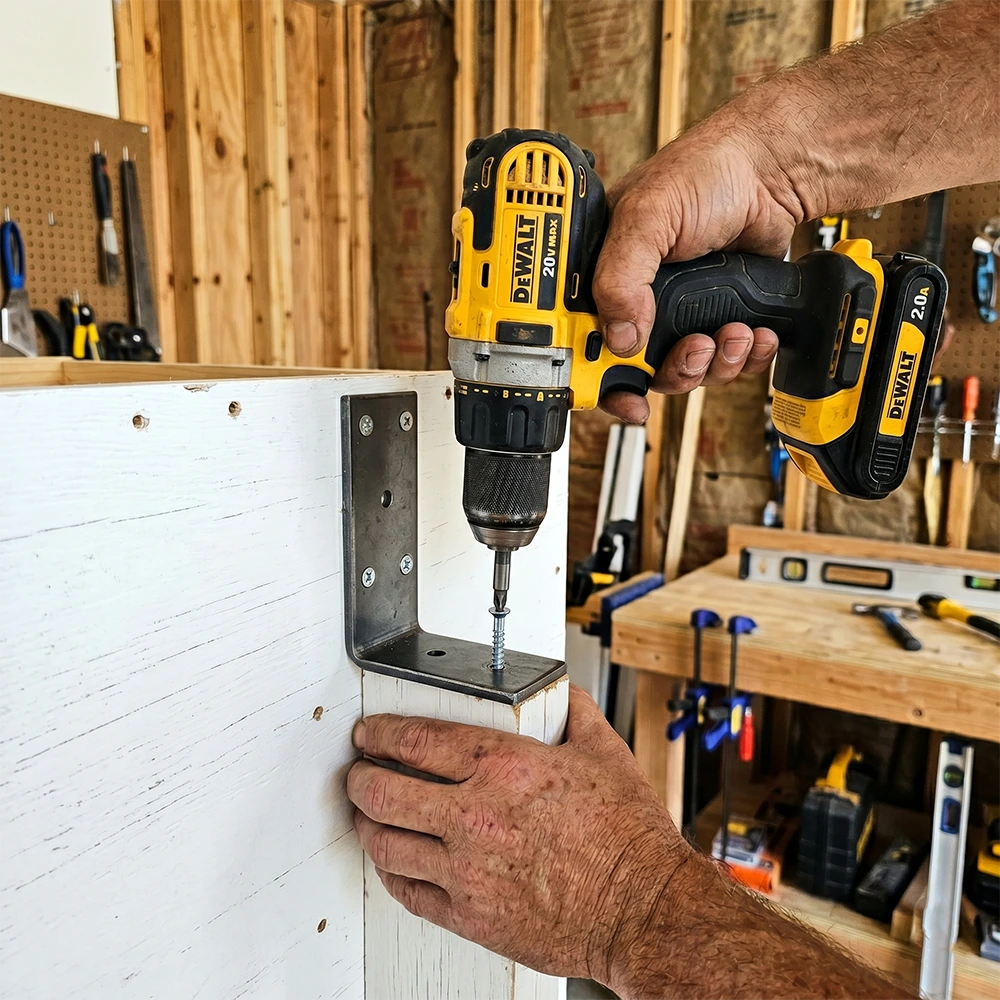 How Easy Is It to Assemble a DIY Wall Bed? Flat lay composition of a DIY wall bed hardware kit including gas pistons, metal brackets, and assembly instructions manual.