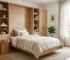 Stylish modern twin wall bed lowered in a bright, minimalist urban apartment, showcasing smart space-saving modular furniture design.